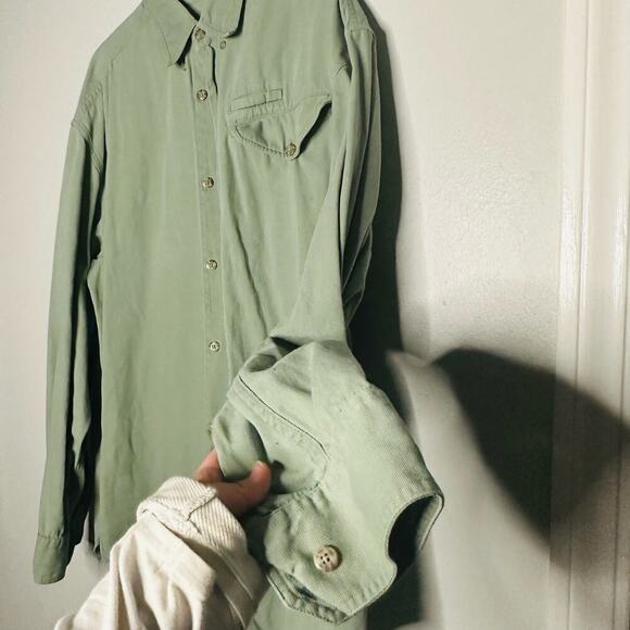 Keeper Bay Light Green Mens Long sleeve Collared Button One Pocket Shirt Size L - Picture 6 of 8